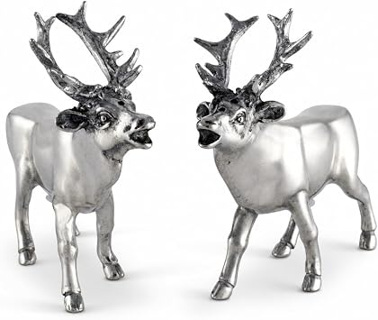 Vagabond House Pewter Deer/Elk Salt and Pepper Shakers Set Artisan Designer Handcrafted for Cabin Lodge Mountain Decor 4.5 inch Tall