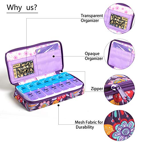 Image of Weekly Pill Organizer 2 Times a Day, Zumd Pill Box 7 Day with Cute Quilted Fabric Zipper Case, Travel Pill Case Am Pm for Vitamin Medicine Organizer