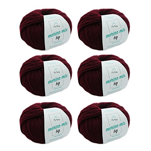 MyOma Strickgarn - Merino Wolle kaminrot (Fb 3004) - 6 Knäuel dunkelrote Wolle zum Stricken - Garn + GRATIS Label - 50g/75m - Nadelstärke 6-7mm - Dicke Wolle - Strickgarn - Merinowolle Cover