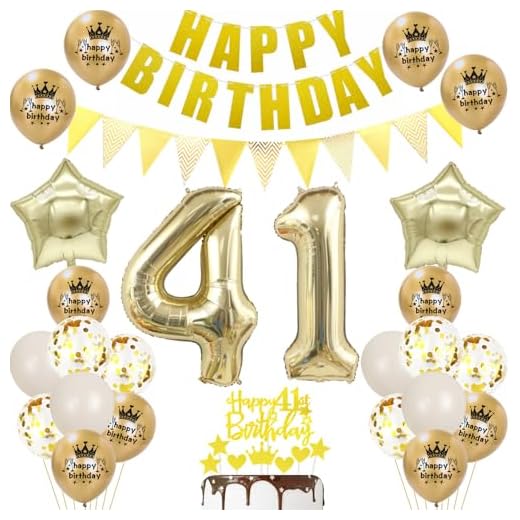 Globos de 41 cumpleaños para hombre, decoración de oro, globos de 41 cumpleaños, decoración para hombres y mujeres, globos de aluminio, 41 años, deco