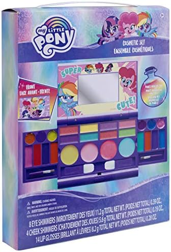 Townley Girl My Little Pony Hasbro Cosmetic Compact Set with Mirror 14 Lip glosses, 4 Cheek Shimmers, 8 Eye Shimmer Portable Foldable Washable Make Up Beauty Kit Box Toy Set for Girls Kids Tweens