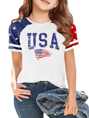 Image of Girls 4th of July Shirt Kids USA Shirts American Flag Tshirt Girls Boys Patriotic T Shirt Independence Day Tee Tops