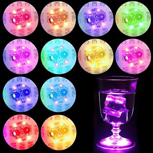 Begonia 12 Stück LED Untersetzer 8 Lichtmodi Bunt LED Untersetzer Leuchtende Untersetzers Sticker Stimmungslichter 6CM Leuchtend-Untersetzer Lichter für Party Bar Hochzeiten Weihnachten
