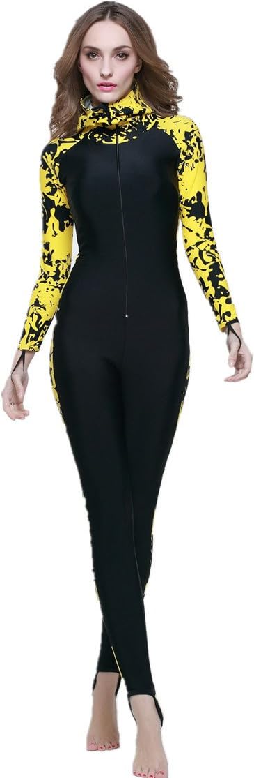 LANBAOSI Women's Wetsuits Full Body Sports Skins Sea Surf with Hooded Medium Yellow