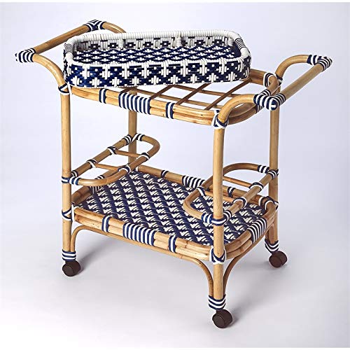 Bowery Hill Transitional Selena Rattan Bar Cart In Blue And White #TOP5