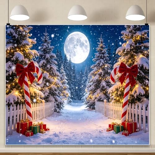 Amazon.com : Christmas Backdrop 10x8ft Winter Cane Candy Xmas Tree ...