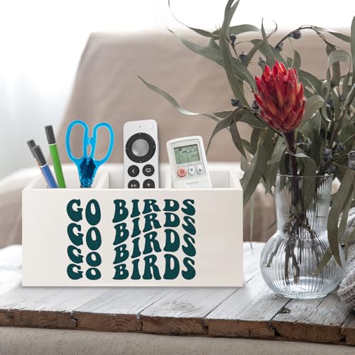 Image of Football Fan Gifts Wooden Pen Pencil Holder for Office Desk Accessories, Gifts for Football Lovers Players, Go Birds Makeup Brush Toothbrush Holder Organizer