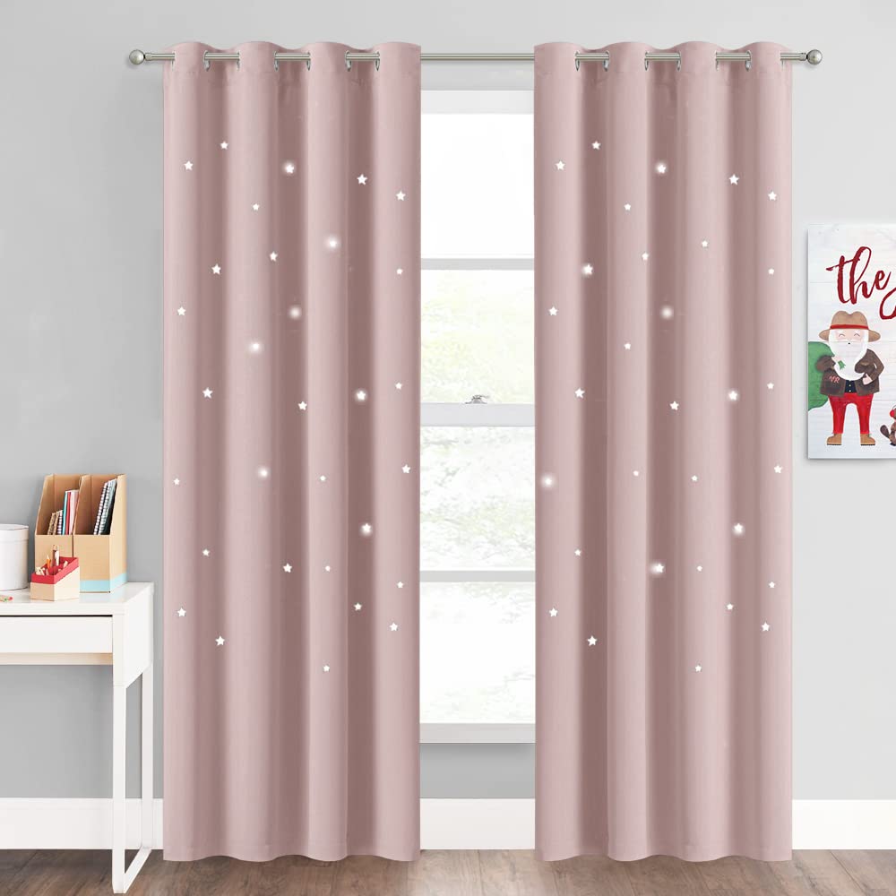 NICETOWN Light Pink Stars Blackout Curtains for Kid's Room, 2 Panels, 52x84