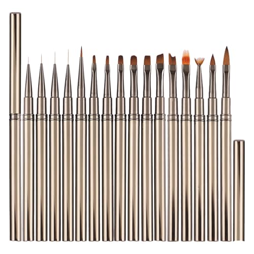 Juego de 16 pinceles de uñas finos, pinceles de uñas para pintar, herramientas de punteado de uñas, pincel de pintura de uñas, pinceles de uñas a rayas, bolígrafo de dibujo para mujer, diseño de uñas
