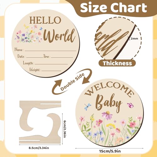 Image of 7pcs Wooden Baby Monthly Milestone Cards Double Sided Baby Birth Sign | Hello World Milestone Sign Discs Pregnancy Baby Shower Gifts for Newborn Photo Props