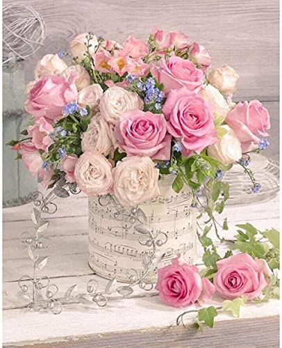 DIY Point de Croix Kit pour Debutant Adulte,Canevas Point de Croix Kit Complet Enfant,11CT Toile pré-imprimé,Moineaux et fleurs,Paysage de fleurs,40x50cm