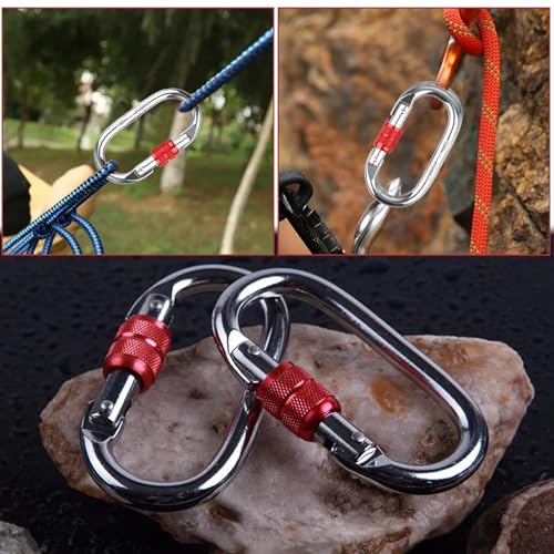 EUREKORA 2 Stück Karabinerhaken 25KN 2500 Kg Belastbarkeit Karabiner O-förmige Schwerlast Sicherheitskarabiner Edelstahl Klettern für Yoga Hängematte Camping Schaukel Wandern(Rot)