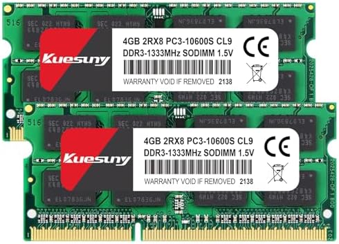 Kuesuny 8GB Kit(2x4GB) DDR3 1333 MHz RAM per MacBook Pro (inizio/fine 2011), iMac (metà 2010, metà/fine 2011), Mac Mini (metà 2011) | PC3-10600 SO-DIMM Kit di aggiornamento della memoria a 204 pin