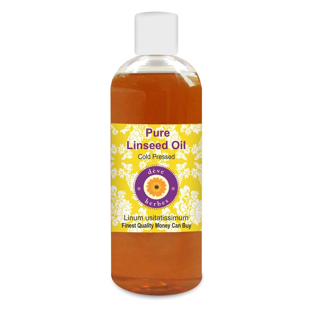 Deve Herbes Pure Linseed Oil (Linum usitatissimum) | Cold Pressed | Natural | Undiluted | For Diluting Essential Oils | For Skin & Massage | Men & Women | 200ml
