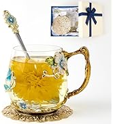 Flower Tea Cup ,Butterfly Daisy Clear Glass Fancy Coffee Mug with Spoon,Gift Box, Hot And Cold Dr...