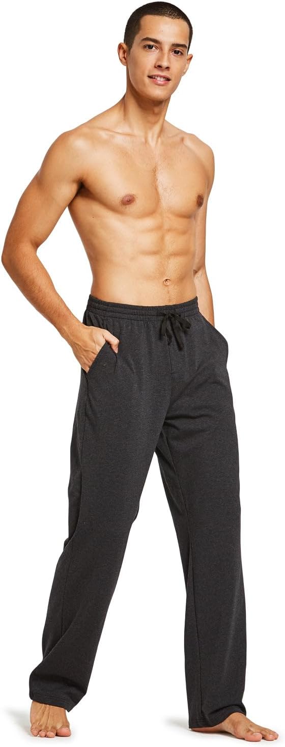 baleaf Men's Sweatpants Yoga Lounge Cotton Pajama Pants Casual Open Bottom Straight Leg Stretchy Sweat Pants with Pockets - Image 4