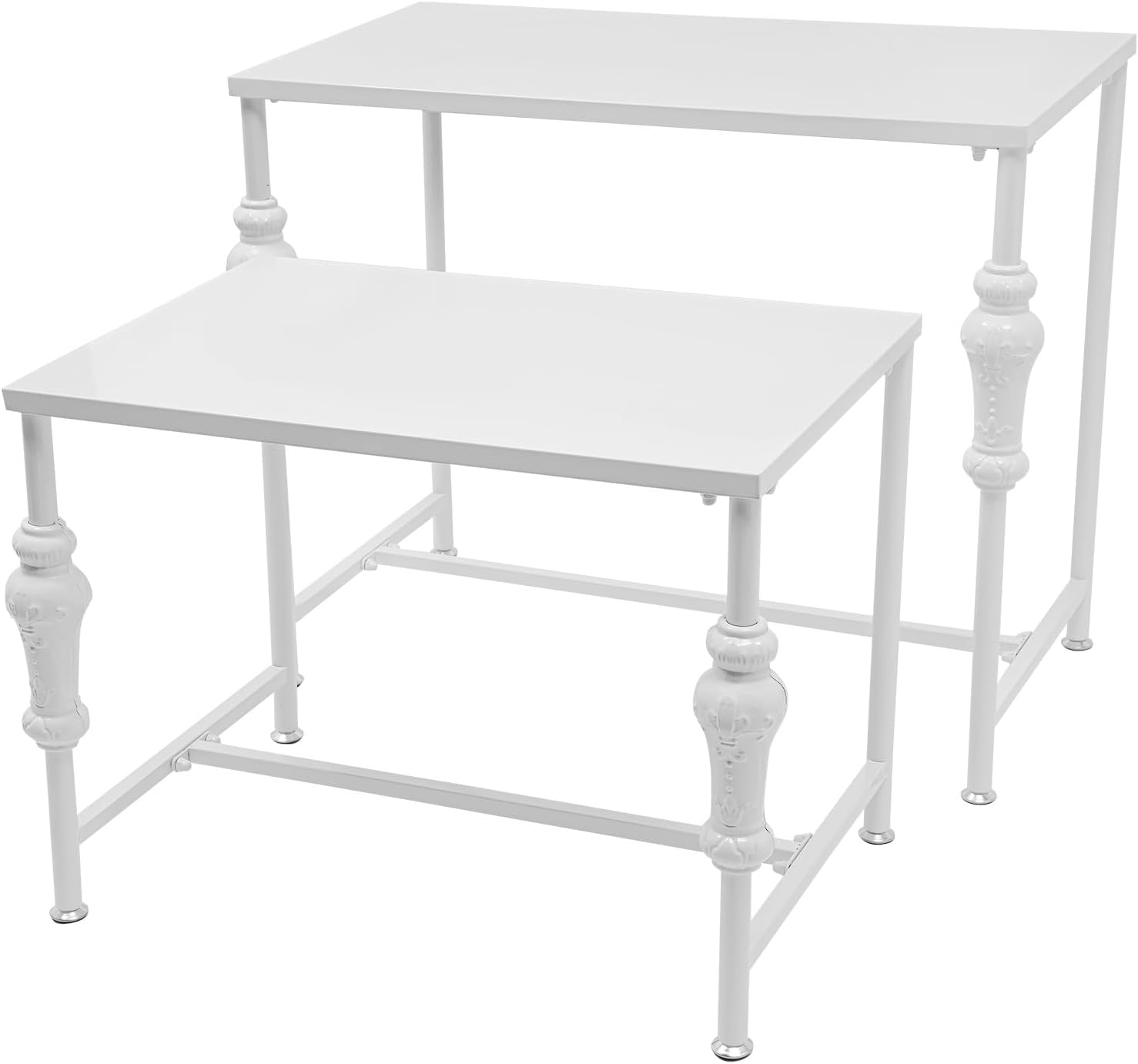 Retail Display Tables Vintage Boutique Display Table Clothing Shoes Display Shelf Nesting Tables 2 Piece Set, Carbon Steel (White)