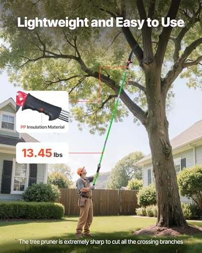 Image of VEVOR Manual Pole Saw, 3.87-27 ft Extendable Pole Tree Pruner, Sharp 65Mn Steel Blade, Lightweight Fiberglass Handle Pole, Double-Hook Saw for High Branch Trimming, Pruning Tool for Palms, Shrubs