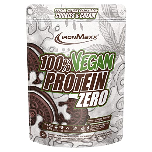 IronMaxx Proteína 100% Porciento Vegana Cero- proteína vegana en polvo de 3 componentes- sabor: galletas y crema - bolsa de 500g (1 paquete) Cover