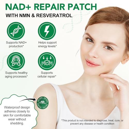 NAD+ Pflaster 30 Stück– 500 mg NMN & Resveratrol – Anti-Aging-Pflaster, 8-Stunden Energie NAD Boost Patches mit NAC, transdermales NAD+ Supplement für die Zellerneuerung
