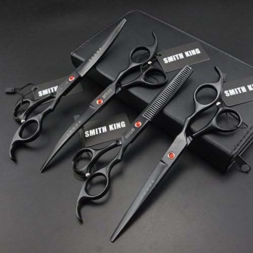 7.0in Professional Pet Grooming Scissors set,Straight & Thinning & Curved scissors 4pcs set for Dog grooming (Matt Black)
