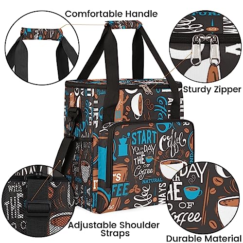 Image of Blue Coffee Cafe Maker Carrying Bag Travel Case Compatible with Keurig K-Mini or K-Mini Plus Portable Single Serve Coffee Brewer Case with Pockets for K-cup Pods