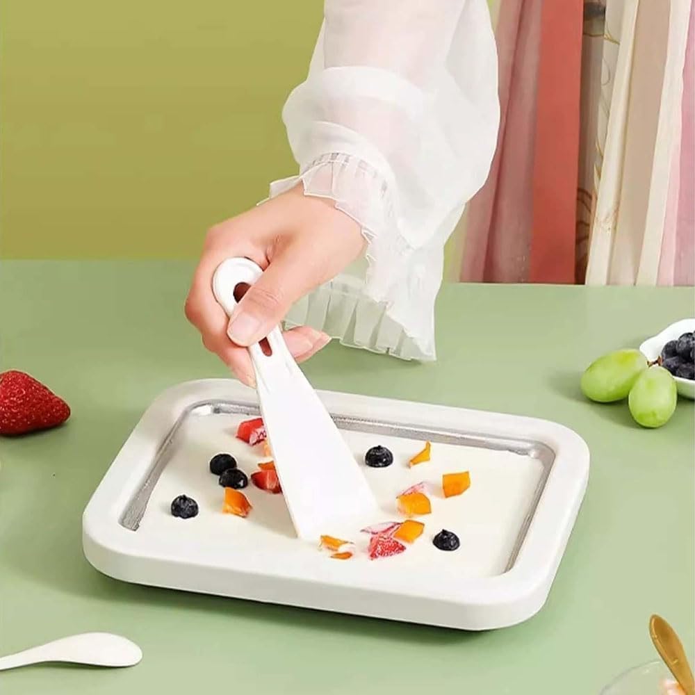 Daffezon Vassoio per Gelato Petrus, Macchina per Gelato Arrotolato, Mini Macchina per Gelato Fai da Te, Vassoio a Raffreddamento rapido con 2 spatole