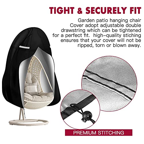Egg Chair Cover Waterproof, Patio Hanging Egg Chair Covers Outdoor Swing Egg Chairs Cover With Waterproof Zipper For Single Seat Egg Chair Outdoor Furniture Protector Garden Chair Cover 75" H X 45" D #TOP2
