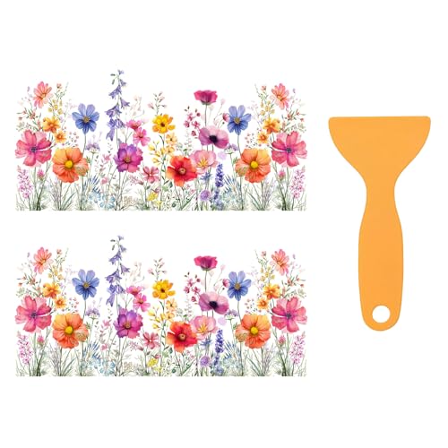 2 immagini per finestre con fiori primaverili, per cameretta dei bambini, con motivo floreale, riutilizzabili, adesivi statici, autoadesivi, per porte e casa