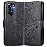 MOJIA Lederhülle für Oukitel C58 Pro/Oukitel C58, Hochwertige Leder Flip Wallet Handyhülle mit TPU Innenhülle & Kartenhalter [Geschenk Handgelenkriemen]. Schwarz