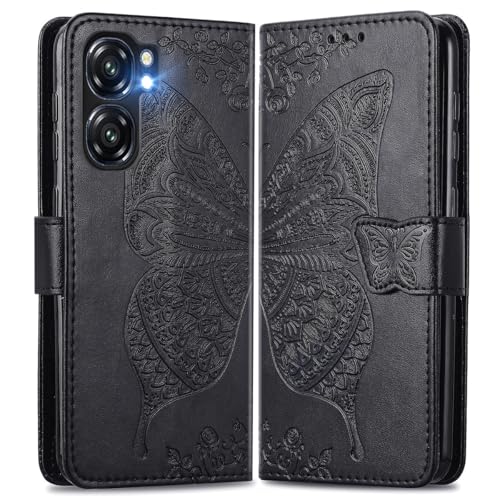 MOJIA Lederhülle für Oukitel C58 Pro/Oukitel C58, Hochwertige Leder Flip Wallet Handyhülle mit TPU Innenhülle & Kartenhalter [Geschenk Handgelenkriemen]. Schwarz