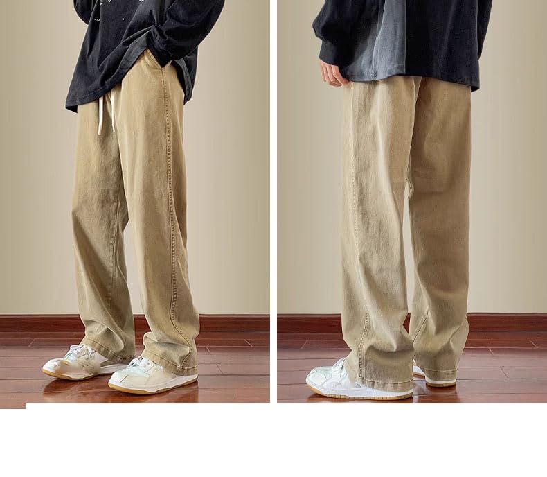 Men's Spring Autumn Jeans Loose Straight Elastic Waist Casual Long Pants4