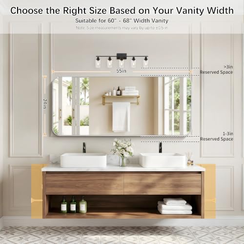 Image of DESBING 55 inchx24 inch Bathroom Mirror for Over Sink, Silver Framed Wall Mirror | High-Definition Shatterproof Vanity Mirror with Rounded Corner for Bedroom Living Room Entryway Horizontally or Vertically