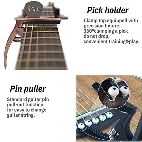 Image of 3in1 Guitar Capo for Acoustic&Electric Guitar Accessories 2 Pack | with Pick Holder and 6 Picks, Suitable for Ukulele and Stringed Instruments (Black & Bronze)