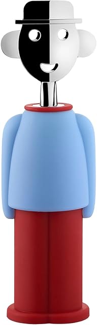 Alessi Alessandro M. AM23 LAZR - Design Corkscrew, in Thermoplastic Resin and Chrome-Plated Zamak, Blue and Red