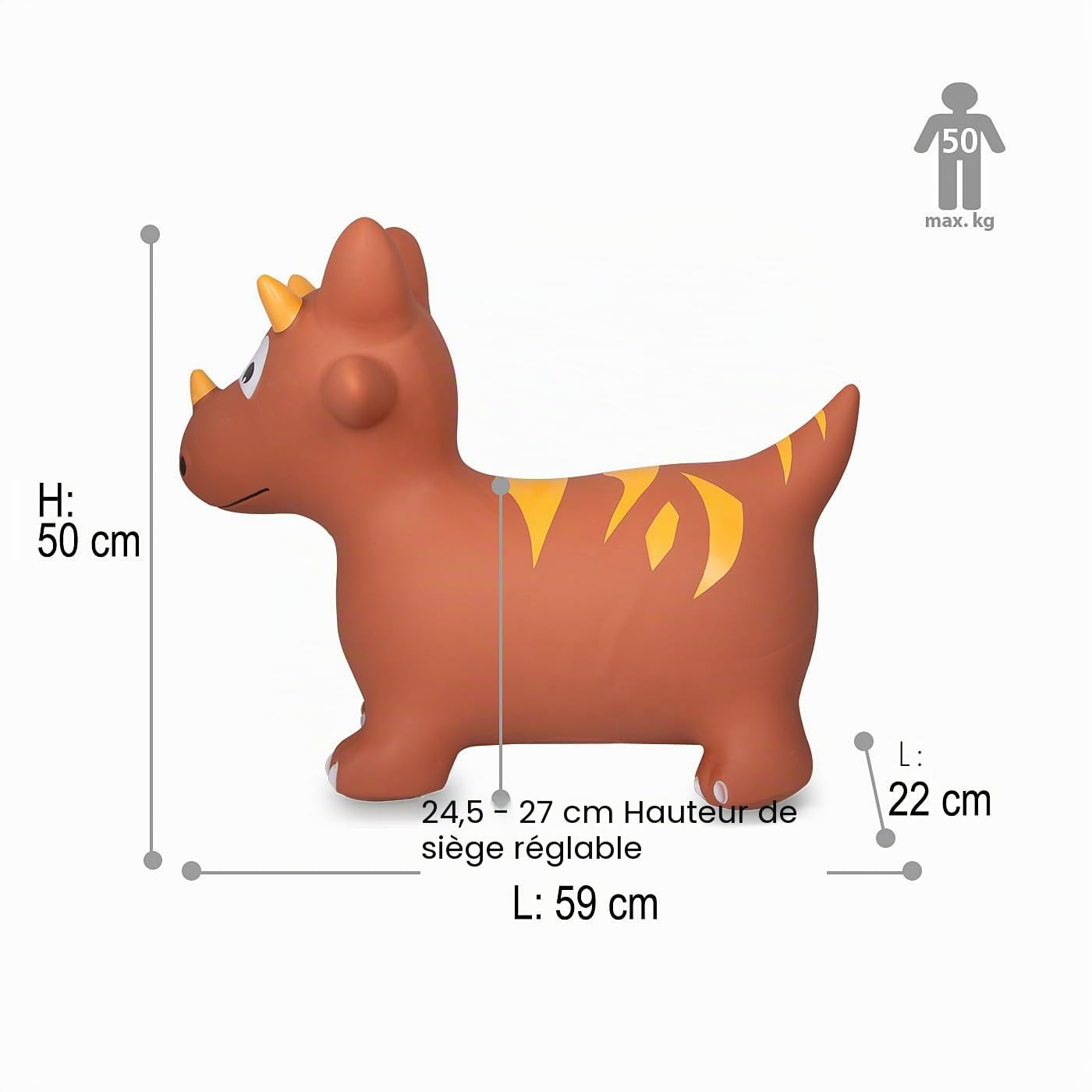 JAMARA 460591 - Dinosaure Sauteur avec Pompe - sans BPA - Jusqu'à 50 kg - Favorise Le Sens de l'équilibre et la motricité - Les Oreilles d'animaux servent de Soutien, Robuste et résistant, Facile