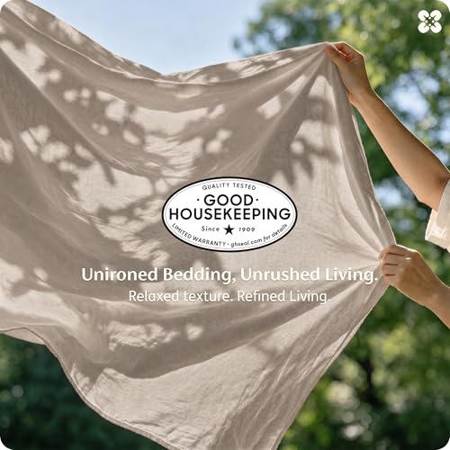 Image of Bedsure 100% Washed Cotton Duvet Cover Queen Size - Linen Color Minimalist Bedding Set Linen Like - PureWoven Plain Simple & Soft Comforter Cover for All Seasons (Queen, 90 inchx90 inch)