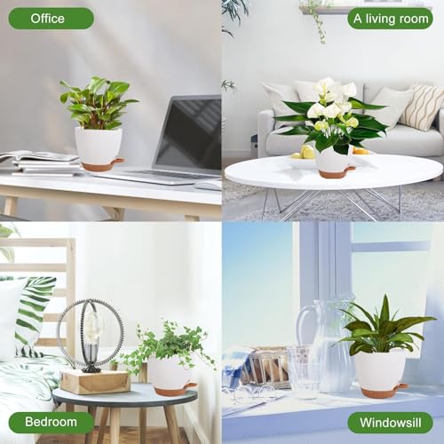 Image of INKULTURE Flower Pot for Indoor Plants - Self Watering Plant Pot Set of 5, Multi Size Plastic Planter with Drainage Hole & Watering Lip (7 /6.5 /6 /5.5 /5 Inch) White | Pots for Home, Office & Succulents