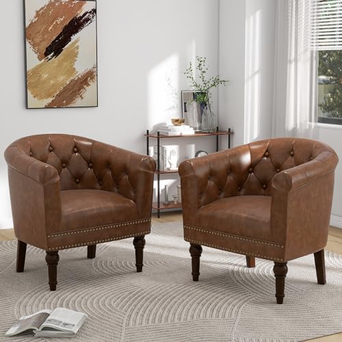 Pia Ricco Faux Leather Barrel Accent Chair, Comfy...