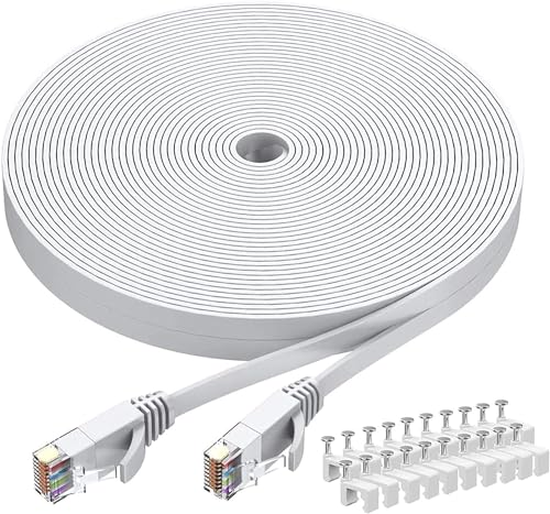 KIRFEIHT Cat6 Ethernet Cable 30FT - Cat-6 High Speed Flat Rj45 Ethernet Patch Internet Network LAN Computer Cable Cord for Modem, Router - White 30 FT