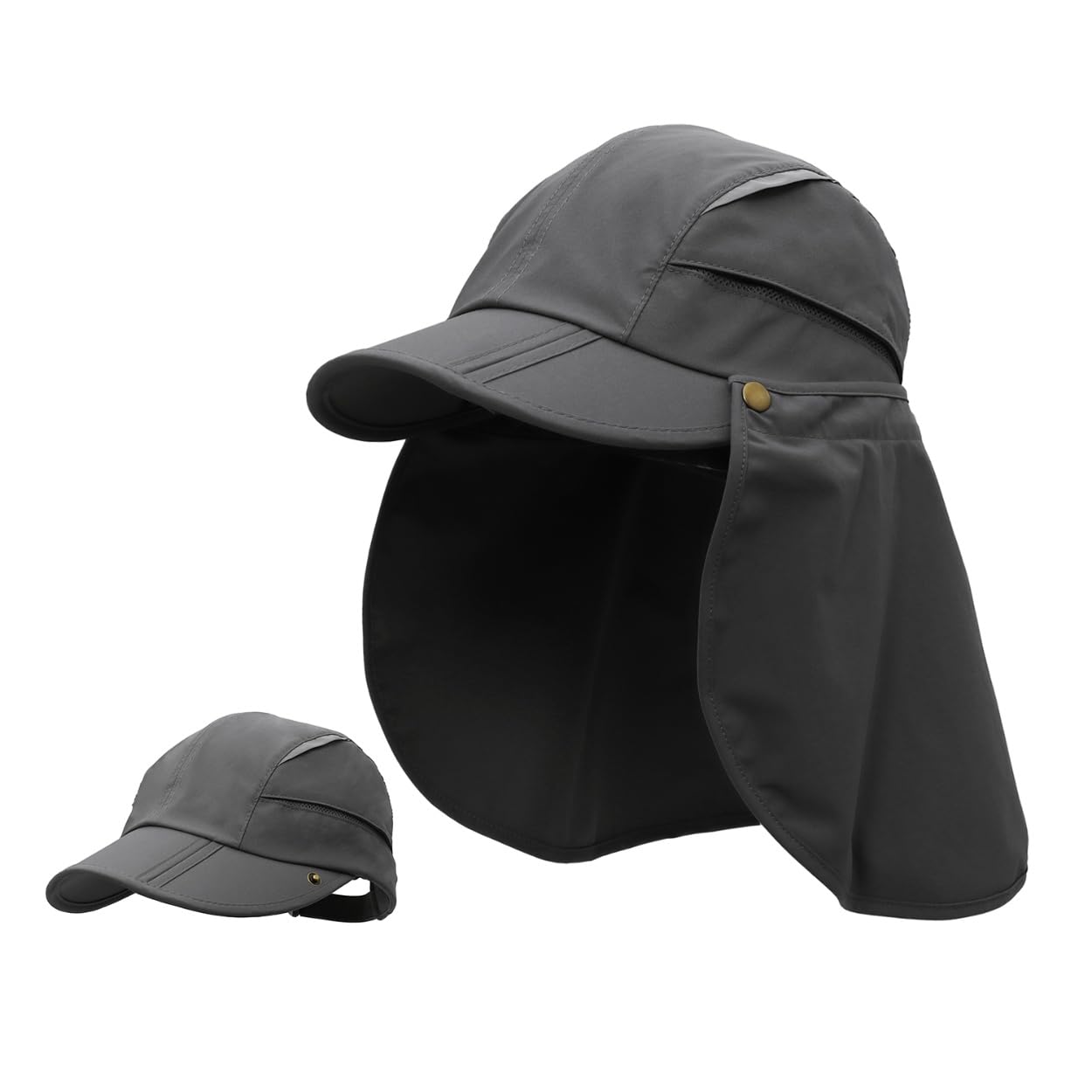 Magracy Mens Womens Outdoor Wide Brim Sun Cap Mesh UPF50+ Neck Flap Hat Quick Dry Fishing Hats Dark Grey โ image 1