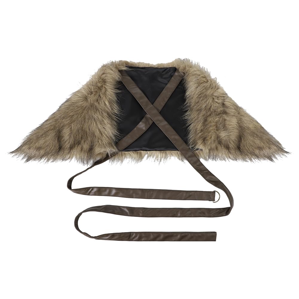 SIQITECHUK Men Viking Fur Shawl Cape with Belt Medieval Collar Renaissance Shoulder Armor Wrap Warrior barbarian Costume Accessory for Halloween LARP Cosplay (Brown) - Image 4