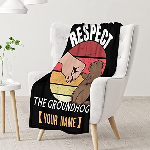 Custom Groundhog Throw Blanket - Soft, Fuzzy & Warm - 50x60 Inches Flannel Blankets for Living Room, Sofa - Black Funny Throws Gift for Teens