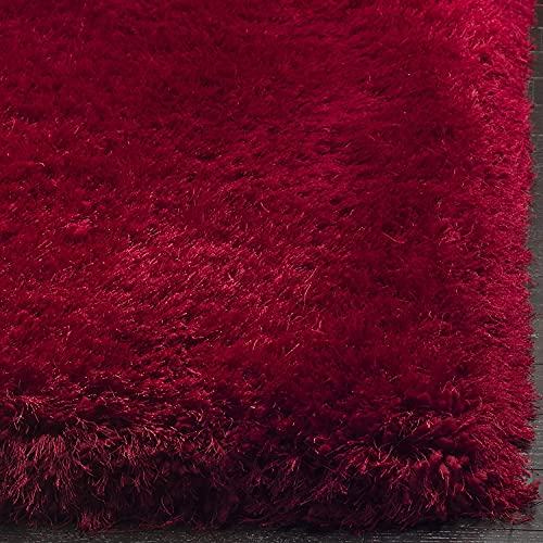 Image of Luxury Shaggy Carpet Solid Plain Fluffy Fur Rectangular Rugs Bedroom Drawing Room 5X8 Feet Microfiber & Polyster Modern Interior Floor Mat Red