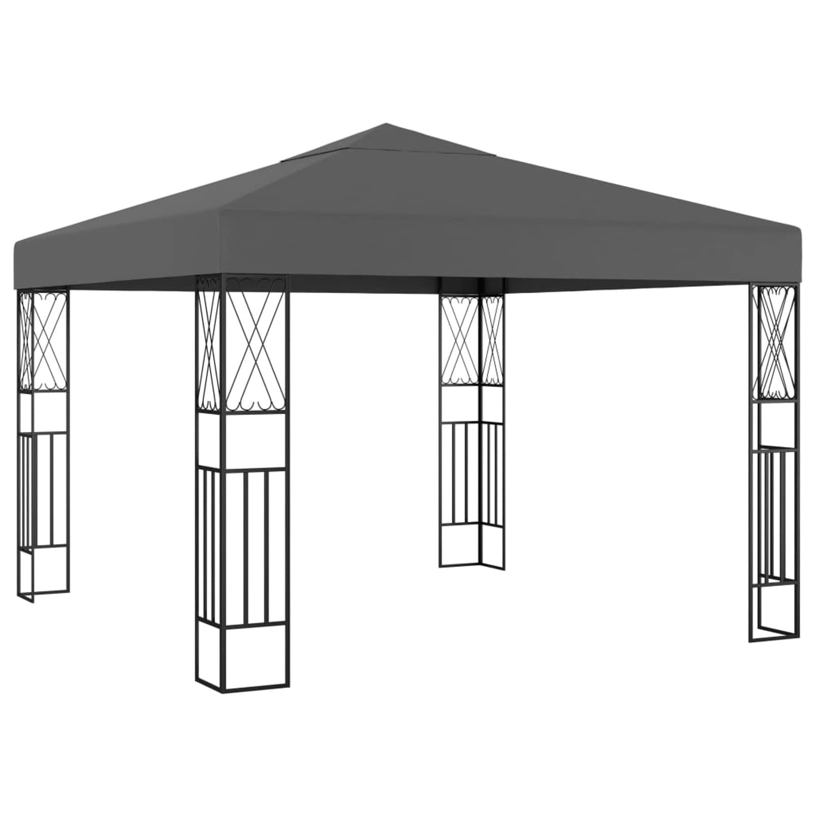 Pavillon mit LED-Lichterkette 3X Anthrazit Stoff Pop Up Pavillon Wasserdicht Stabil Winterfest