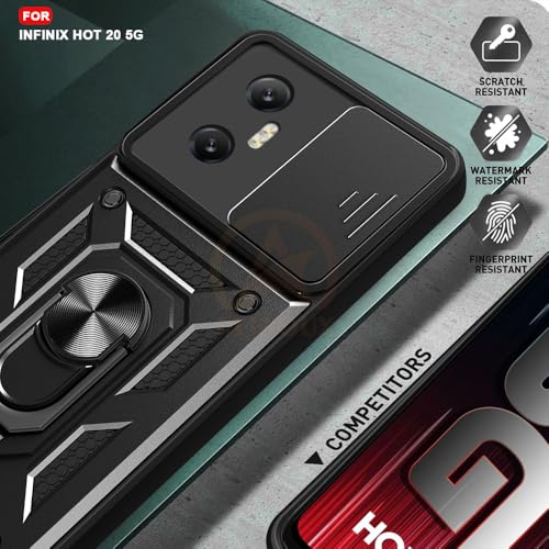 Image of Armor Bumper Back Cover Case for Infinix Hot 20 5G Rotating Camera Cover, Ring Holder & Kickstand | Heavy Duty & 360 Degree Protection Infinix Hot 20 5G Back Cover (Black)