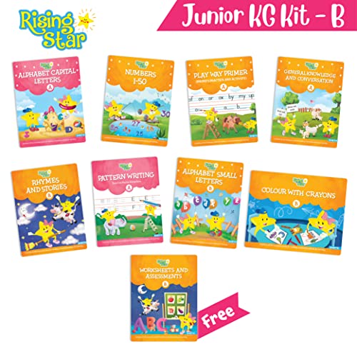 Image of Rising Star Preschool Learning Junior KG Kit B| Pattern Writing| Alphabet Capital & Small Letters| Numbers 1-50| General Knowledge| Rhymes & Stories| ... Kids Early Learning Books | Ages 4-5 Years