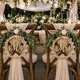 2er Set Stuhlschilder Hochzeit – Braut & Bräutigam aus 4 mm starkem Holz – Mr & Mrs – Stuhl Dekoration für Hochzeitsstühle – Hochzeitsdeko, Foto Requisiten, Dekoration für Trauung & Feier (Kranz2)