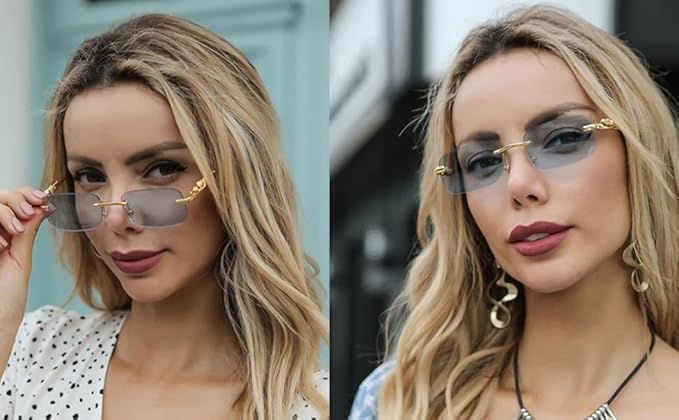 Image of Honey Singh & Mc Stan Vintage Rimless Square Sun Glasses UV Protection Men's & Women's Shade Trendy Metal Frameless.