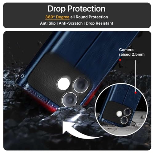Image of WOW IMAGINE Shock Proof Flip Cover Back Case Cover for Oppo F33 Pro 5G (Flexible | Leather Finish | Card Pockets Wallet & Stand | Blue)